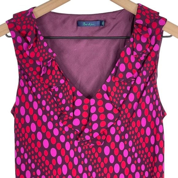 Boden Dress 12 LONG Vintage 90s Silk Maxi Slip Ruffle V Neck Sleeveless Pull On - Picture 2 of 12